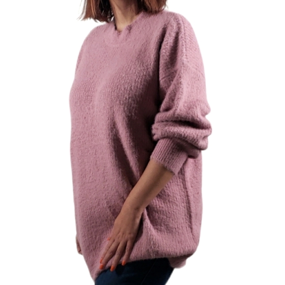 Cotton Candy Sweaters - Long Crew Neck Sweater Mauve Long Sleeve